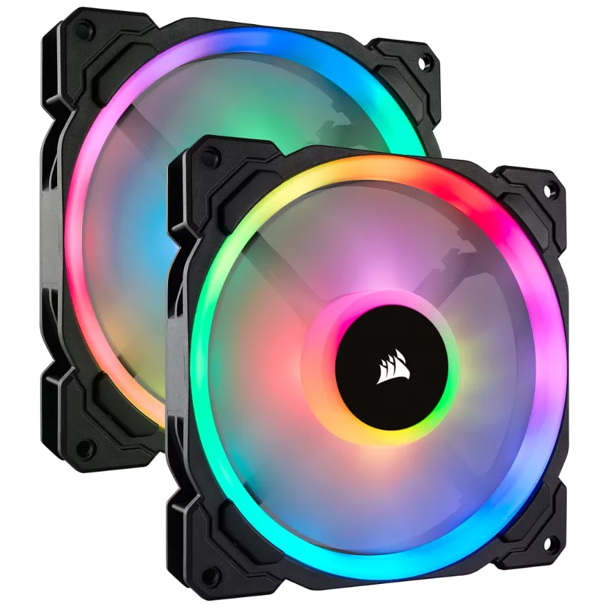 Corsair LL140 RGB 140mm Dual Light Loop RGB LED PWM Fan — 2 Fan Pack with Lighting Node PRO
